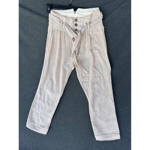 Free People Striped Cotton High Waist Tie Belt Pants OB799935 Cream Red Size 6